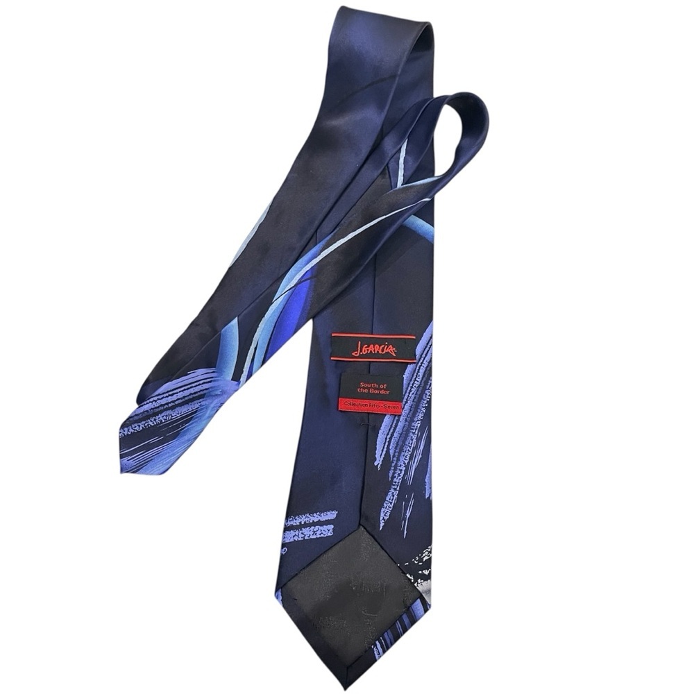 Jerry J.Garcia Blue and Black Artistic Silk Neck Tie - Picture 3 of 4